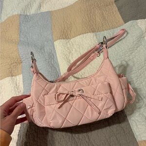 Pink Quilted Bow Shoulder Bag